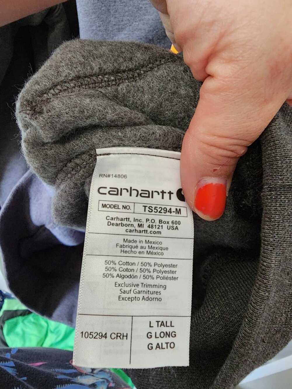 Carhartt Sweatshirt Men’s Large Tall Loose Fit 1/4 Zip Mock Neck Carbon Heather - Picture 2 of 5